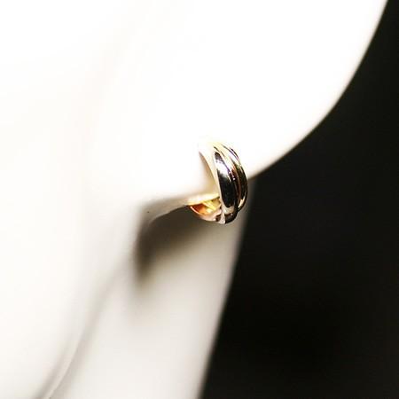 送料無料 18金とプラチナピアス スリーカラー レディース トリニティーフープピアスの画像