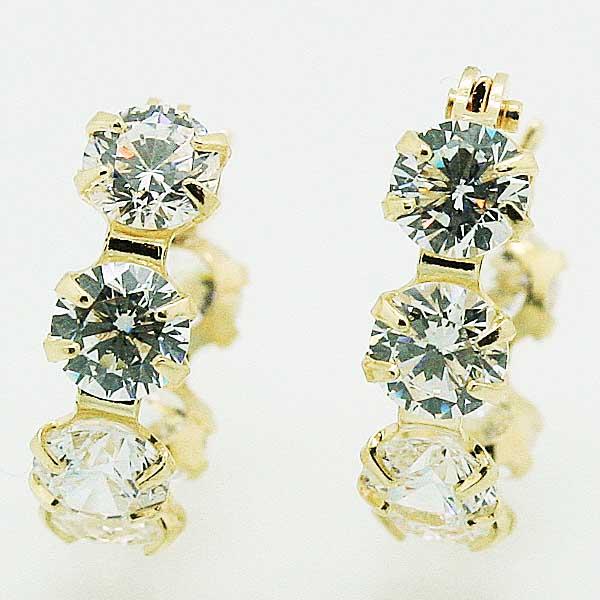 キュービックジルコニア 10金イエローゴールドフープピアス_2