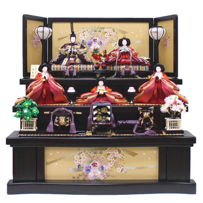 雛人形 五人飾り 三段飾り 『伝統工芸士 望月龍翠作　十番親王（松）黒檀調三段飾り』