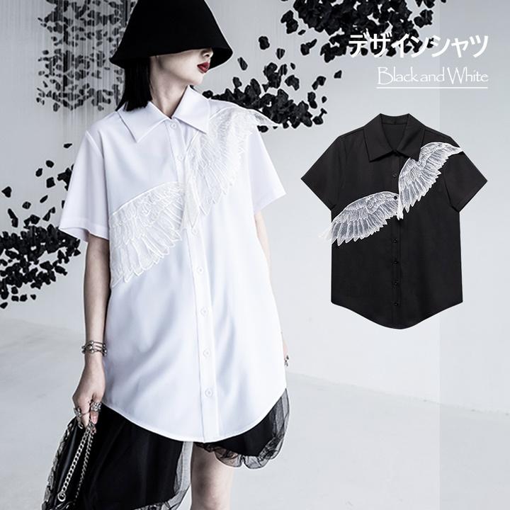 シャツ レディース 半袖シャツ おしゃれ Tシャツ ティーシャツ トップス アウター ストリート系 韓国ファッション 春夏 白 黒 デザインシャツ ファッションウィッグ エクステ Tefure 通販 Yahoo ショッピング