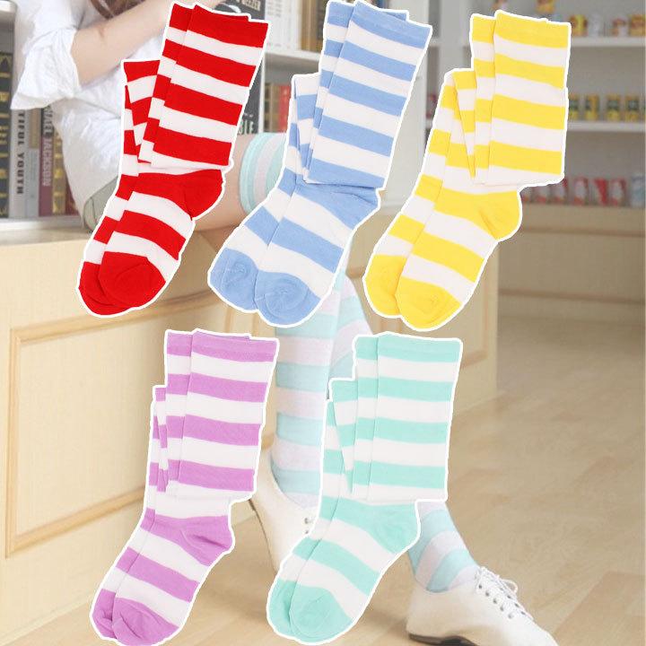 靴下 レディース ニーハイ コスプレ オーバーニー ソックス ボーダー 柄 赤 イエロー 水色 パープル ピンク ブルー ボーダーニーハイ Kdg534 ファッションウィッグ エクステ Tefure 通販 Yahoo ショッピング