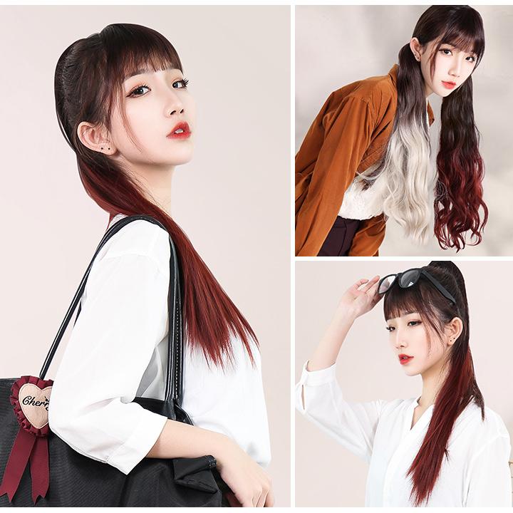 送料無料 ポニーテールウィッグ クリップ グラデーション ピンク