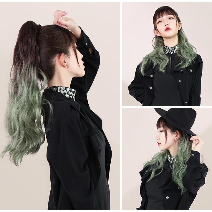 送料無料 ポニーテールウィッグ クリップ グラデーション ピンク