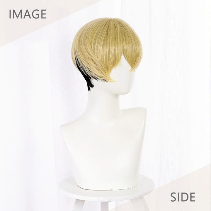 松野千冬 コスプレ ウィッグ ショート 金髪 黒 ストレート ゴールド