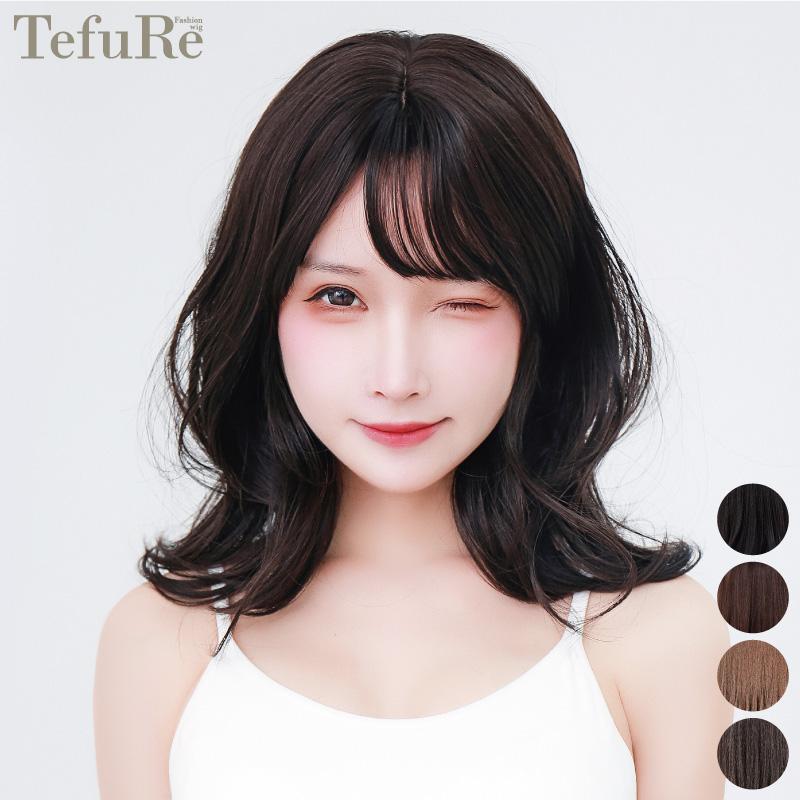 くびれミディ」 ウィッグ ミディアム カール ウェーブ セミロング 自然