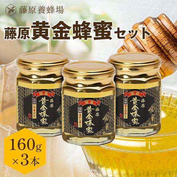 国産はちみつ 藤原黄金蜂蜜 3本セット 各160g ガラス瓶入り お歳暮