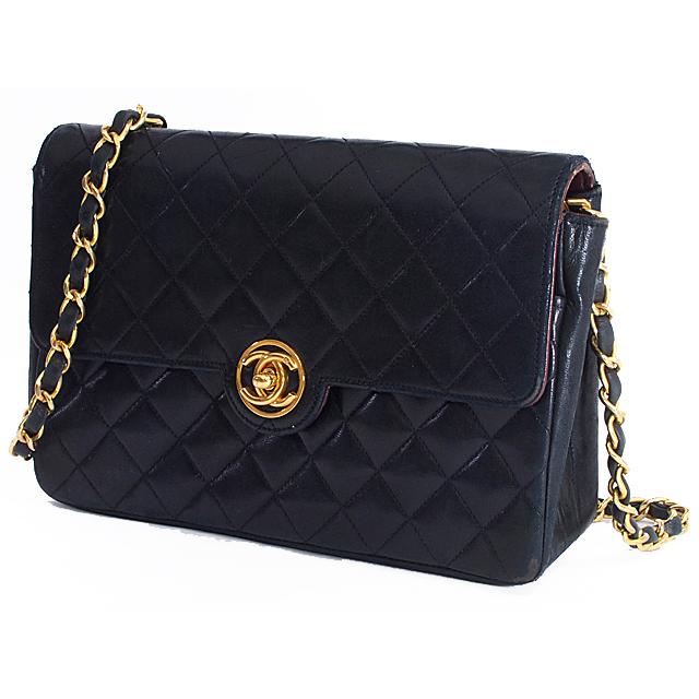 CHANEL マトラッセ　ラムスキン　ショルダーバッグ　ブラック　金具ゴールド シャネル CHANEL マトラッセ チェーンショルダーバッグ ブラック