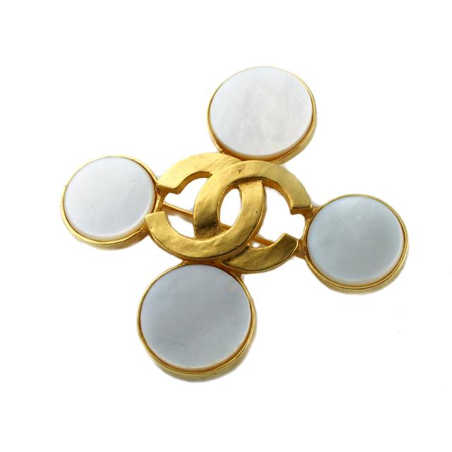 富士屋 ◇ シャネル CHANEL ココマーク ブローチ シェル 95A ゴールド