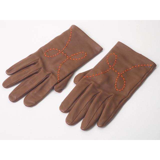 富士屋◇エルメス HERMES リスボン レザーグローブ ブラウン サイズ8 
