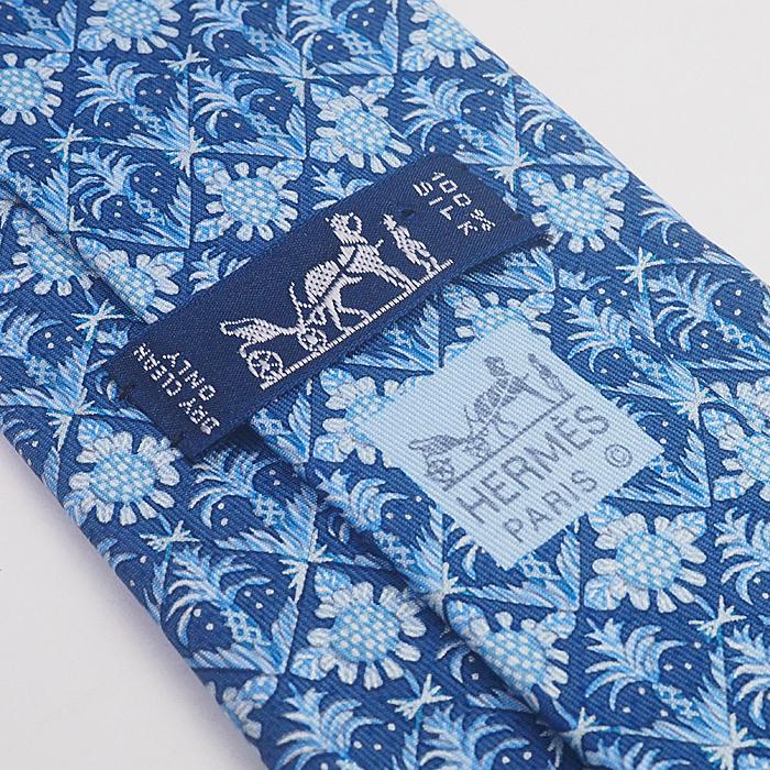 富士屋◇ エルメス HERMES シルク ネクタイ 花柄 ブルー系 : 富士屋