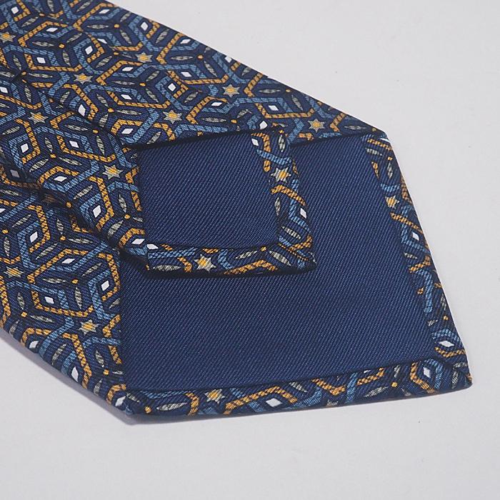 富士屋◇ エルメス HERMES シルク ネクタイ 幾何学柄 ブルー系