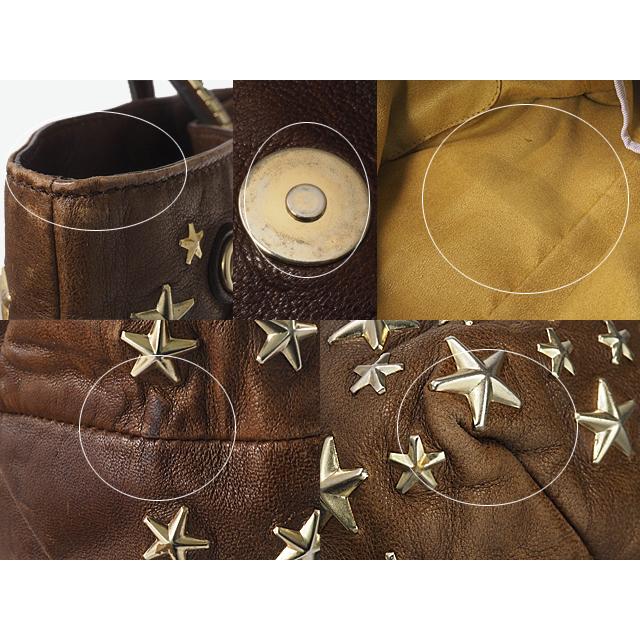 美品 ジミーチュウ レザー トートバッグ サシャ スタッズ スター ブラウン JIMMY CHOO 富士屋 ◇ ジミーチュウ サシャ スタースタッズ レザー