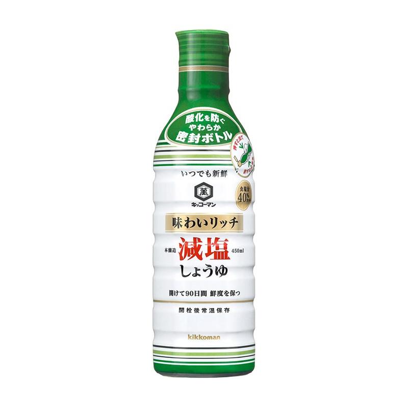 キッコーマン いつでも新鮮味わいリッチ減塩しょうゆ 450ml 12本×1ケース（KT）｜fujiyaku