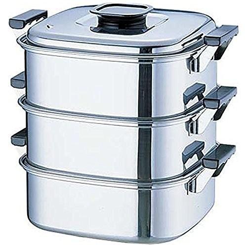 神子島製作所 桃印 角型蒸器 24cm3段 18-0ステンレス 日本 AMS69243