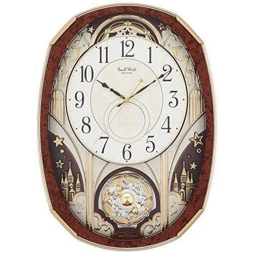 リズム(RHYTHM) 掛け時計 電波 アナログ からくり スモールワールドノエルM 30曲 メロディ 茶 Small World 4MN5