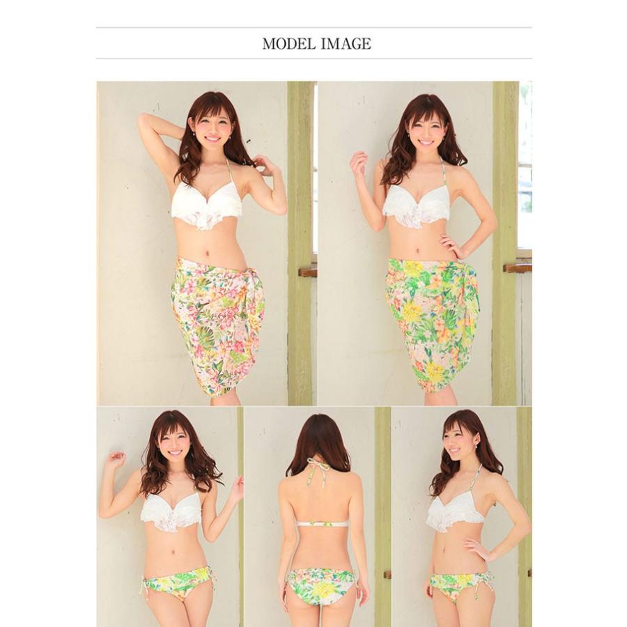 水着レディース 体型カバー セット ビキニ 花柄×レースフリル パレオ