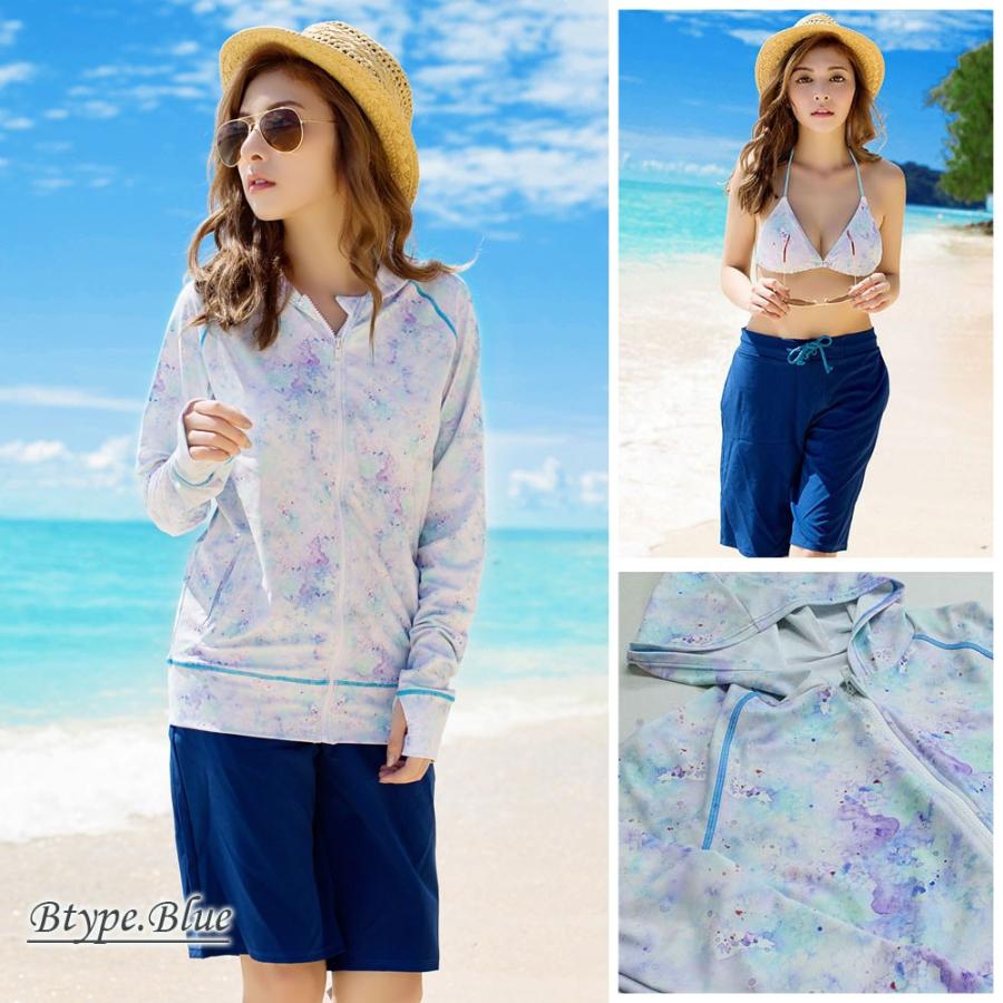 水着 レディース 体型カバー　M ラッシュガード 長袖  ５点セット　UVカット 楽天市場】ラッシュガード レディース 5点セット 水着 体型カバー UV