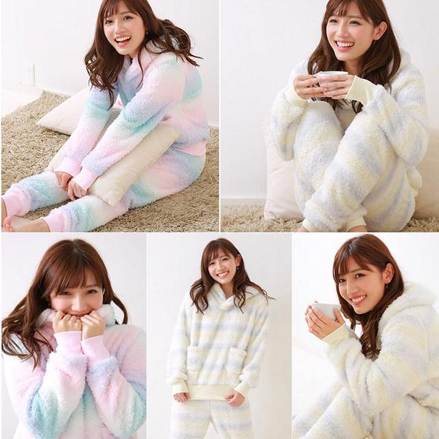 ルームウェア レディース 上下セット もこもこ パジャマ 部屋着 襟付き