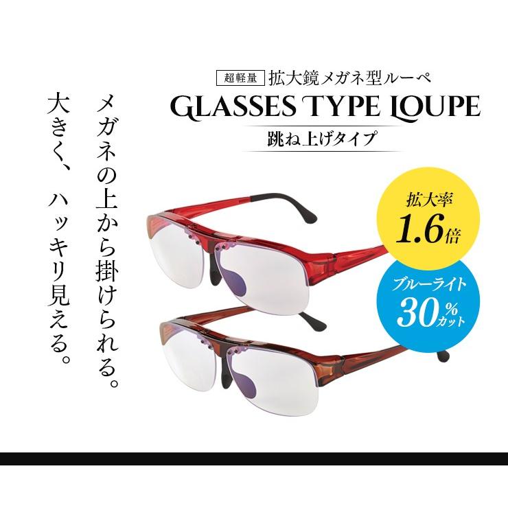 跳ね上げメガネ式拡大鏡 1.6倍 メガネ型ルーペ 跳ね上げ式 ブルー
