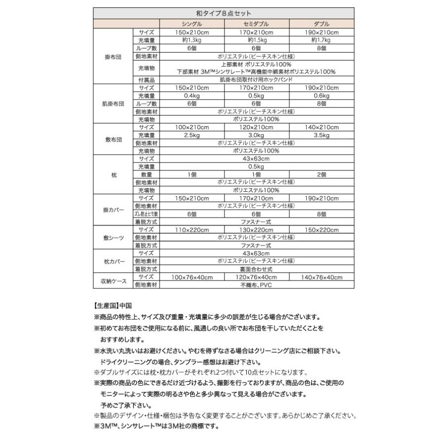 9色から選べる! シンサレート入り布団 8点セット ベッドタイプ ダブル(ダブルは10点セット) オルターダウン 来客用 暖かい 組布団/商品代引不可/40203785｜fuku-kitaru｜30