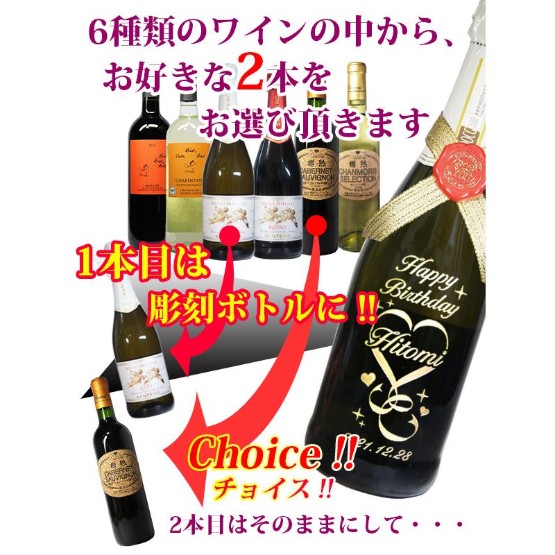 ワイン 飲み比べ 2本 セット 名入れ ボトル彫刻 誕生日 結婚祝い 結婚