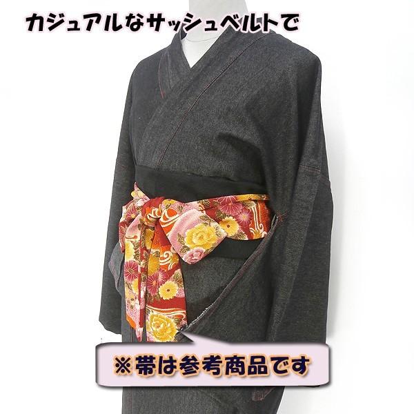 女物デニム着物 黒 綿100％ kjk18-11 【M/L/LLサイズ】ブラックデニム