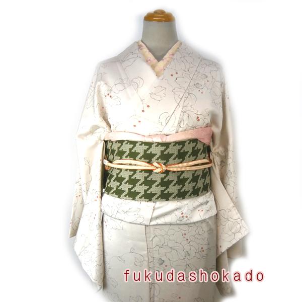 お太鼓 ワンタッチ帯 作り帯 kjow20-21 グリーン系 緑 抹茶色 千鳥