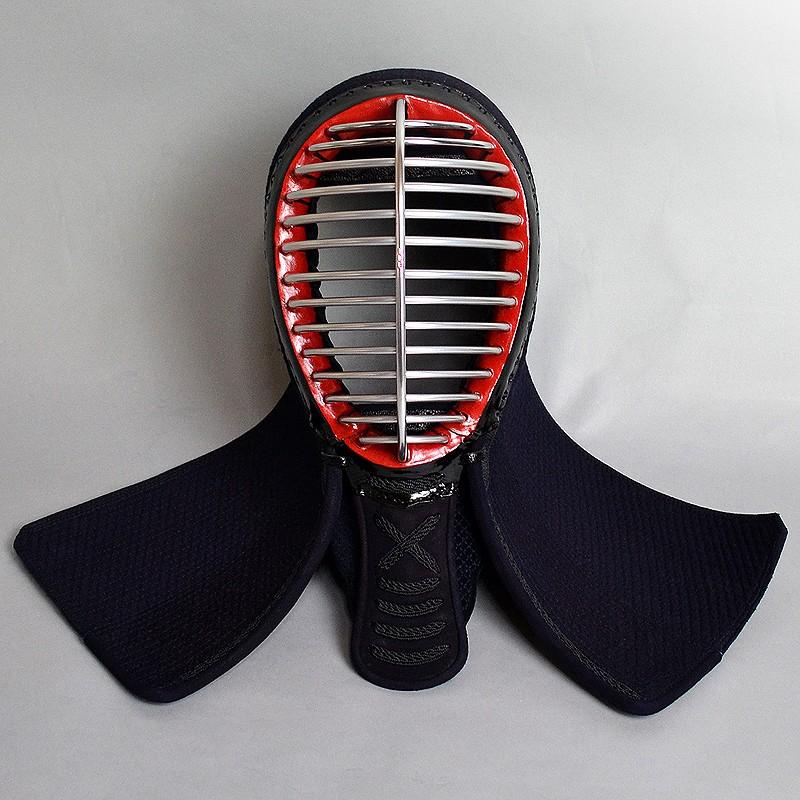 霞流剣道防具 面 ひこばえ 織刺仕立（IBB面金・十字刺し・大人用