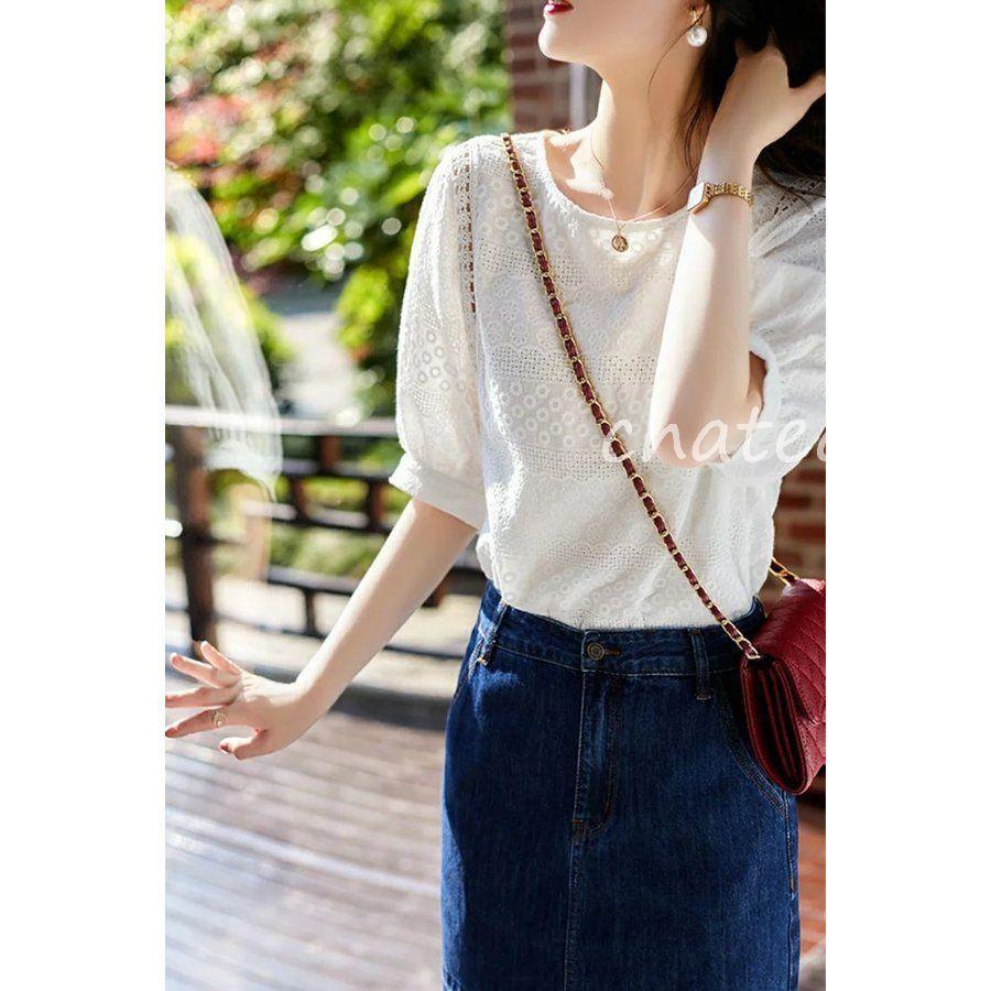 58％以上節約 レース花刺繍ブラウス きれいめ ブラウス 上品 五分袖