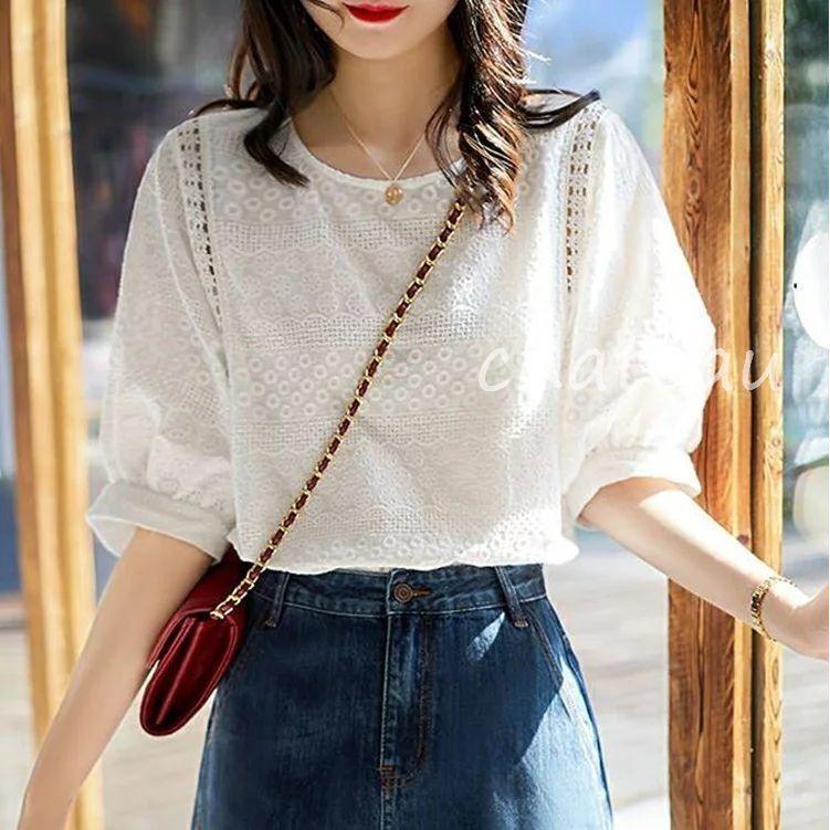 58％以上節約 レース花刺繍ブラウス きれいめ ブラウス 上品 五分袖