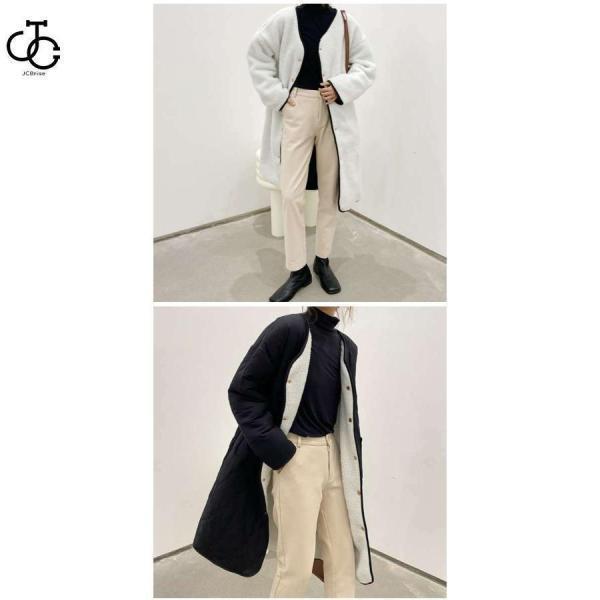 キルティングコート ボアコート ミドル丈 レディース リバーシブルコート 抜き襟 ノーカラー キルトコート あたたかいパイピングボア 防寒 | ブランド登録なし | 15