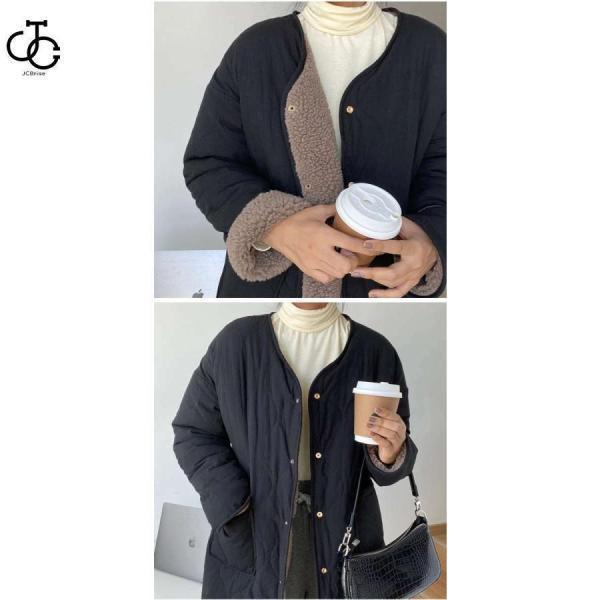 キルティングコート ボアコート ミドル丈 レディース リバーシブルコート 抜き襟 ノーカラー キルトコート あたたかいパイピングボア 防寒 | ブランド登録なし | 06