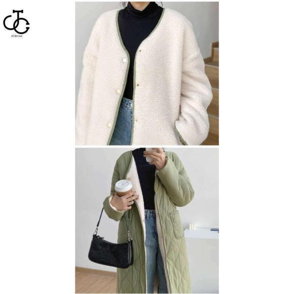 キルティングコート ボアコート ミドル丈 レディース リバーシブルコート 抜き襟 ノーカラー キルトコート あたたかいパイピングボア 防寒 | ブランド登録なし | 07