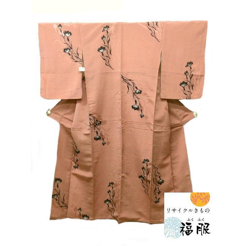 只今お買い得クーポン発行中] 中古 裄61.5 身丈150 御召 正絹 サーモン 