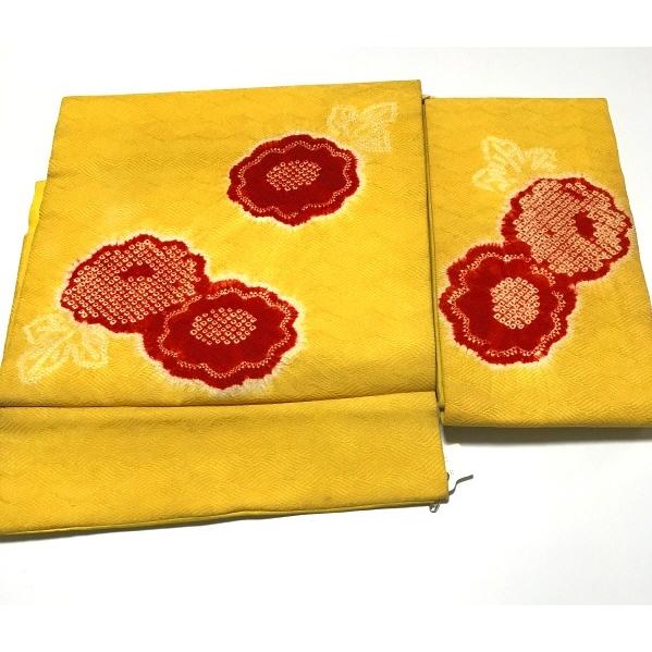 【名古屋帯】作家物　鼓に鶯模様　たたき染め 組紐　鼓　ウグイス　鳥　アンティーク 名古屋帯】作家物 鼓に鶯模様 たたき染め 組紐 鼓 ウグイス 鳥