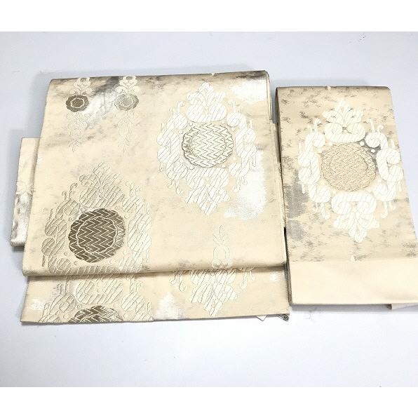 作り帯 正絹 二重太鼓結び型 袋帯の付け帯 白地に華紋文様 六通柄