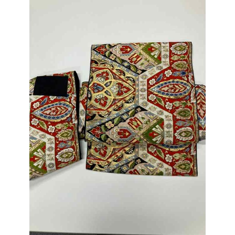 袋帯 ワンタッチ 作り帯 マジックテープ 螺鈿 二重太鼓 華紋文様 付け