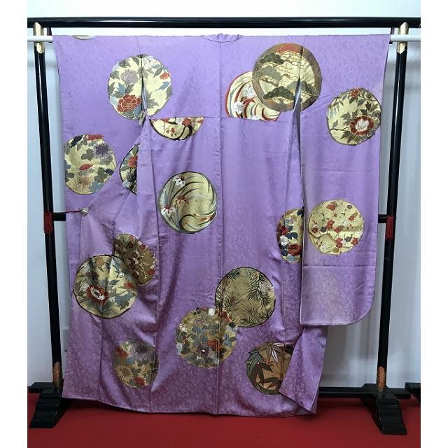 中古】Mサイズ 正絹 振袖 薄紫地に花丸紋 : リサイクルきもの福服  