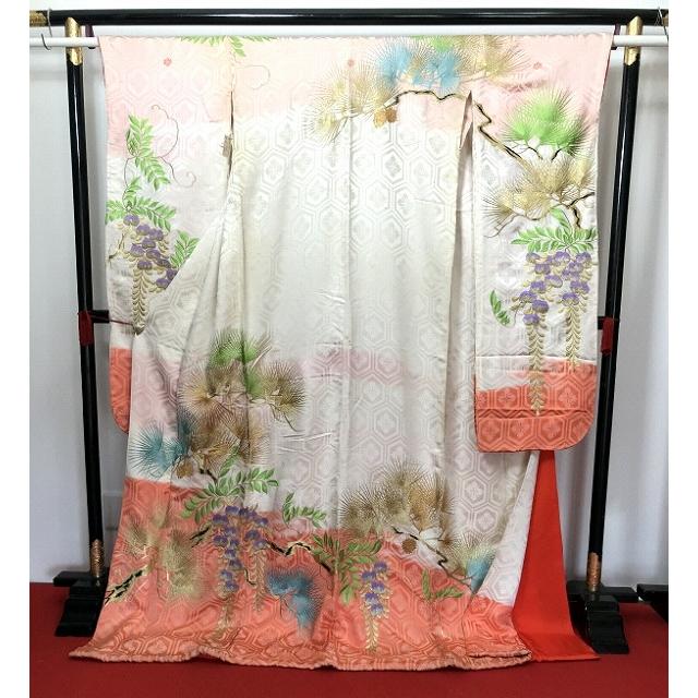 中古 Mサイズ 正絹 大振袖 お引き振袖 花嫁衣裳 花嫁衣装 白地に枝花 