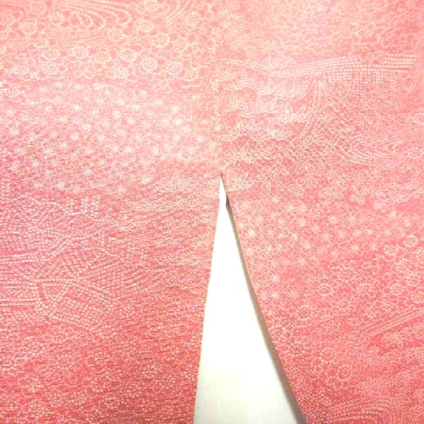 中古 小紋 正絹 ピンク地に茶や辻模様 江戸小紋 袷着物 裄62.5 Sサイズ 