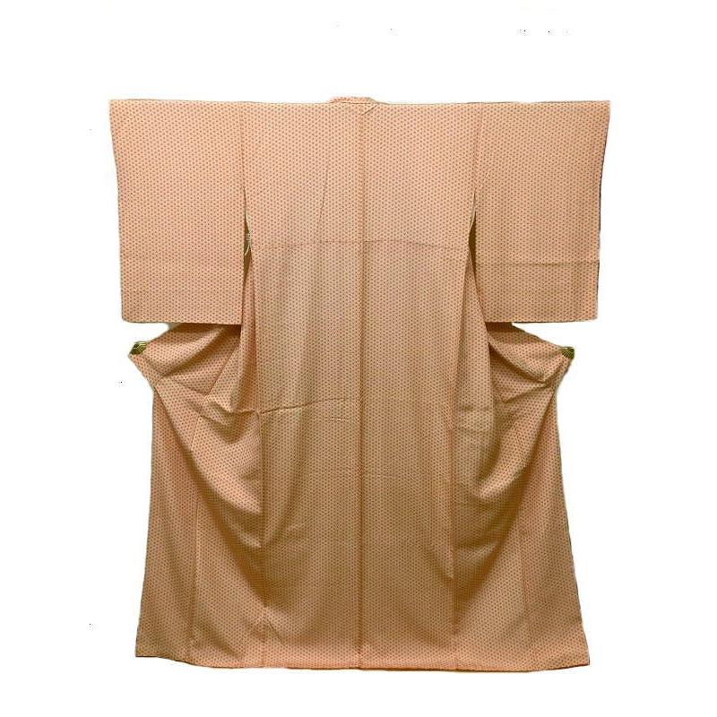 25％OFFクーポン発行中/中古 裄66 身丈166 小紋 正絹 白地に麻の葉模様  