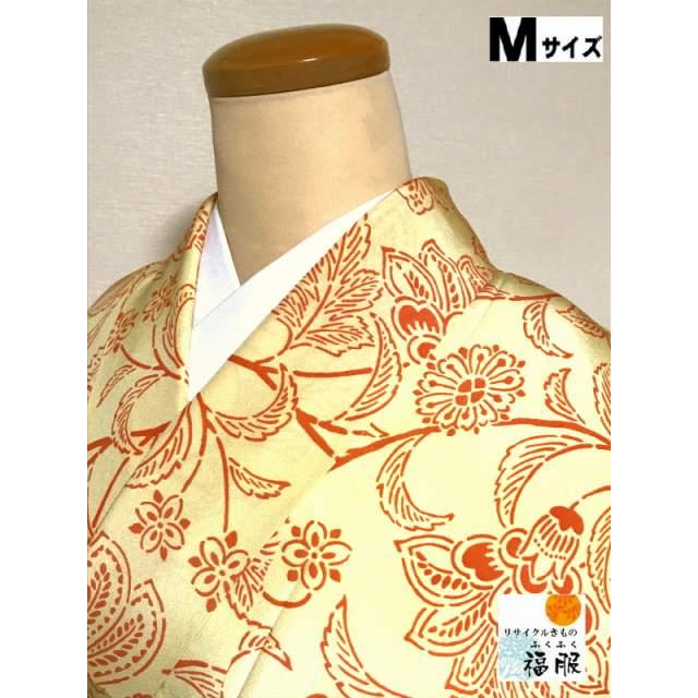 25％OFFクーポン発行中/中古 小紋 正絹 クリーム地に唐花模様 袷着物 