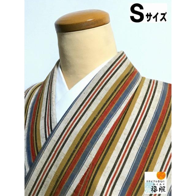 25％OFFクーポン発行中/【中古】紬 綿 薄茶地に縞文様 裄65cm S  