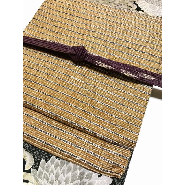 縞模様　全通柄　九寸名古屋帯 中古】名古屋帯 正絹 ブラウン地に縞文様 全通柄 九寸名古屋帯