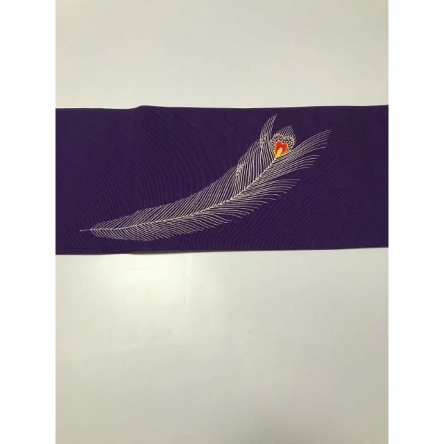 【未使用品】ろっこや 名古屋帯 孔雀 紫色 中古】正絹 名古屋帯 紫地に孔雀模様 : リサイクルきもの福服