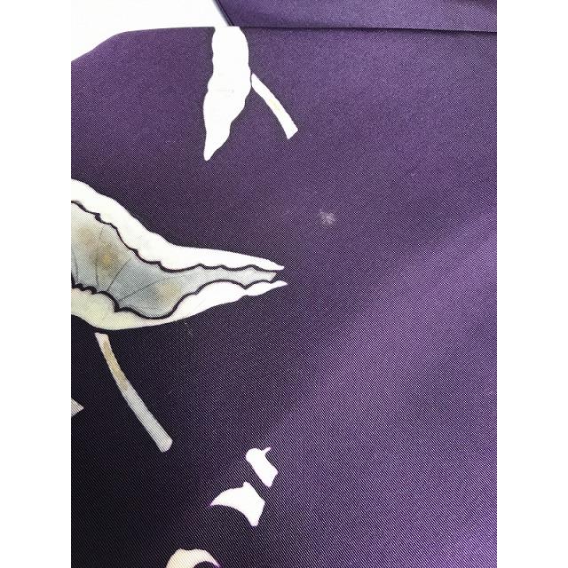 中古 名古屋帯 正絹 法事用 紫地に蓮模様 塩瀬 九寸 お太鼓柄