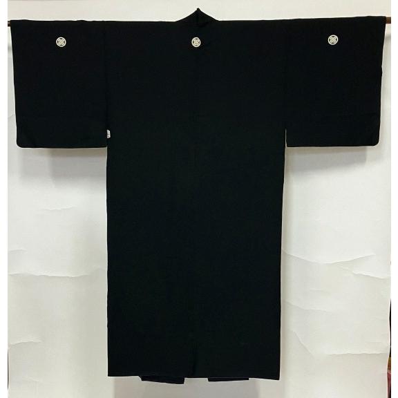 男黒紋付 裄72cm 裄長 【中古】 紋付着物 男物 正絹 黒羽二重 五つ紋付 