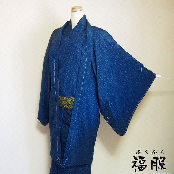 羽織 男物 化繊 濃紺地に絣模様の長羽織 Ｌサイズ 和装 裄74.6cm 新品 裄長 男
