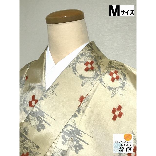只今お買い得クーポン発行中] 中古 紬 正絹 生成り地に絣文様 裄65 M 