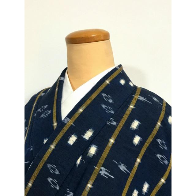 只今お買い得クーポン発行中] 中古 Sサイズ 正絹 紬 濃紺縞地に絣文様 